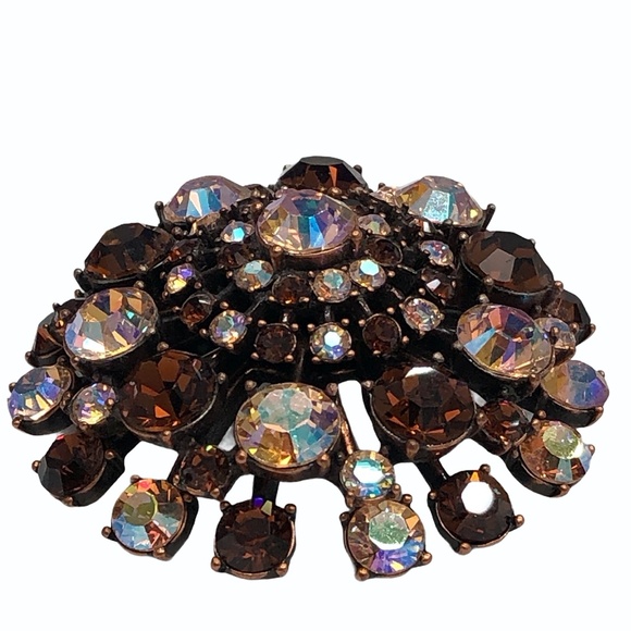 VINTAGE JOAN RIVERS AMBER & AURORA BOREALIS PINK DOME CRYSTAL BROOCH - Picture 9 of 16